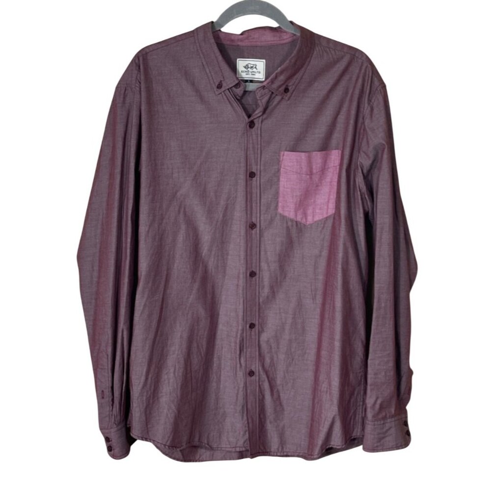 Ecko Unltd Button Down Shirt Size L Large Red Cotton Long Sleeve